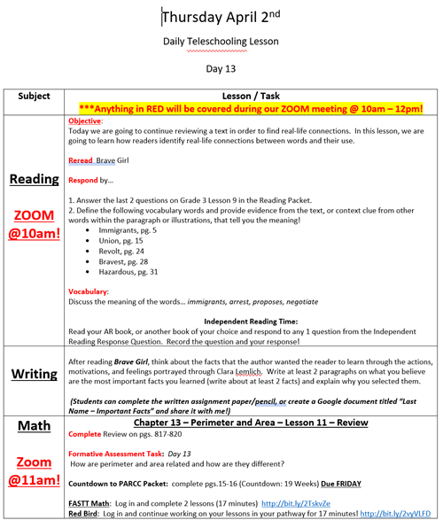 Day 14 agenda  